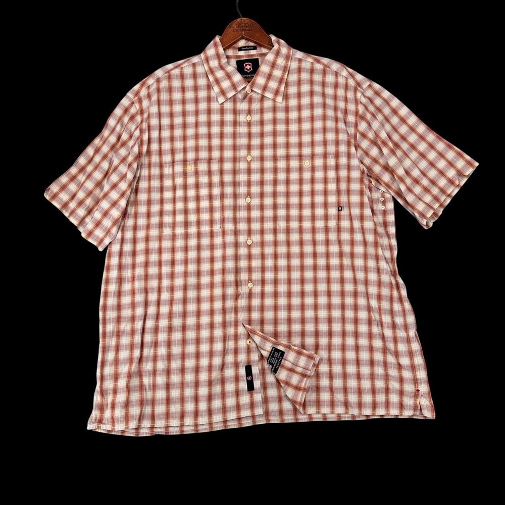 Victorinox Shirt Men's Size XL Button Down Extra Fine Cotton Plaid Short Sleeve